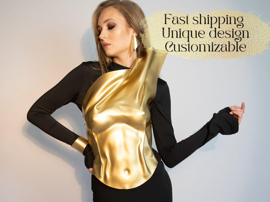 Gold Corset Top: Custom Fit Designer Breastplate, AvantGarde Rave Wear