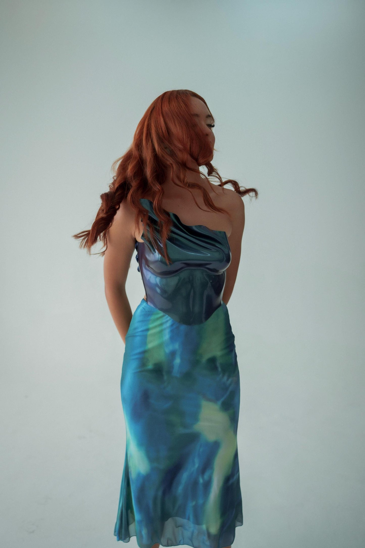 Gold Sculptural Corset Top Mirror Metallic Bustier Avant Garde Festival Rave Outfit Editorial Statement