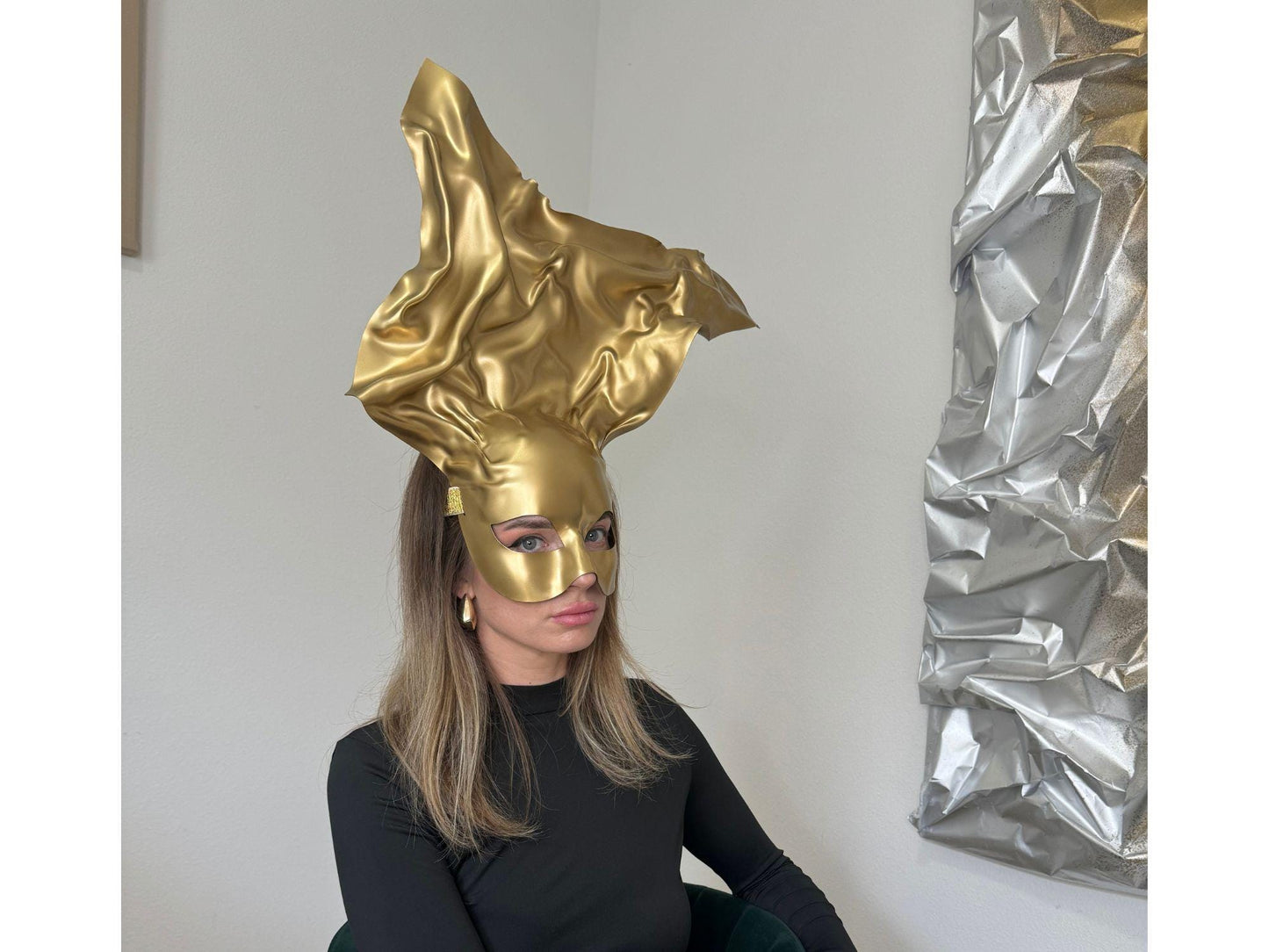 Metallic Gold Masquerade Mask: Fantasy Goddess Costume Headpiece