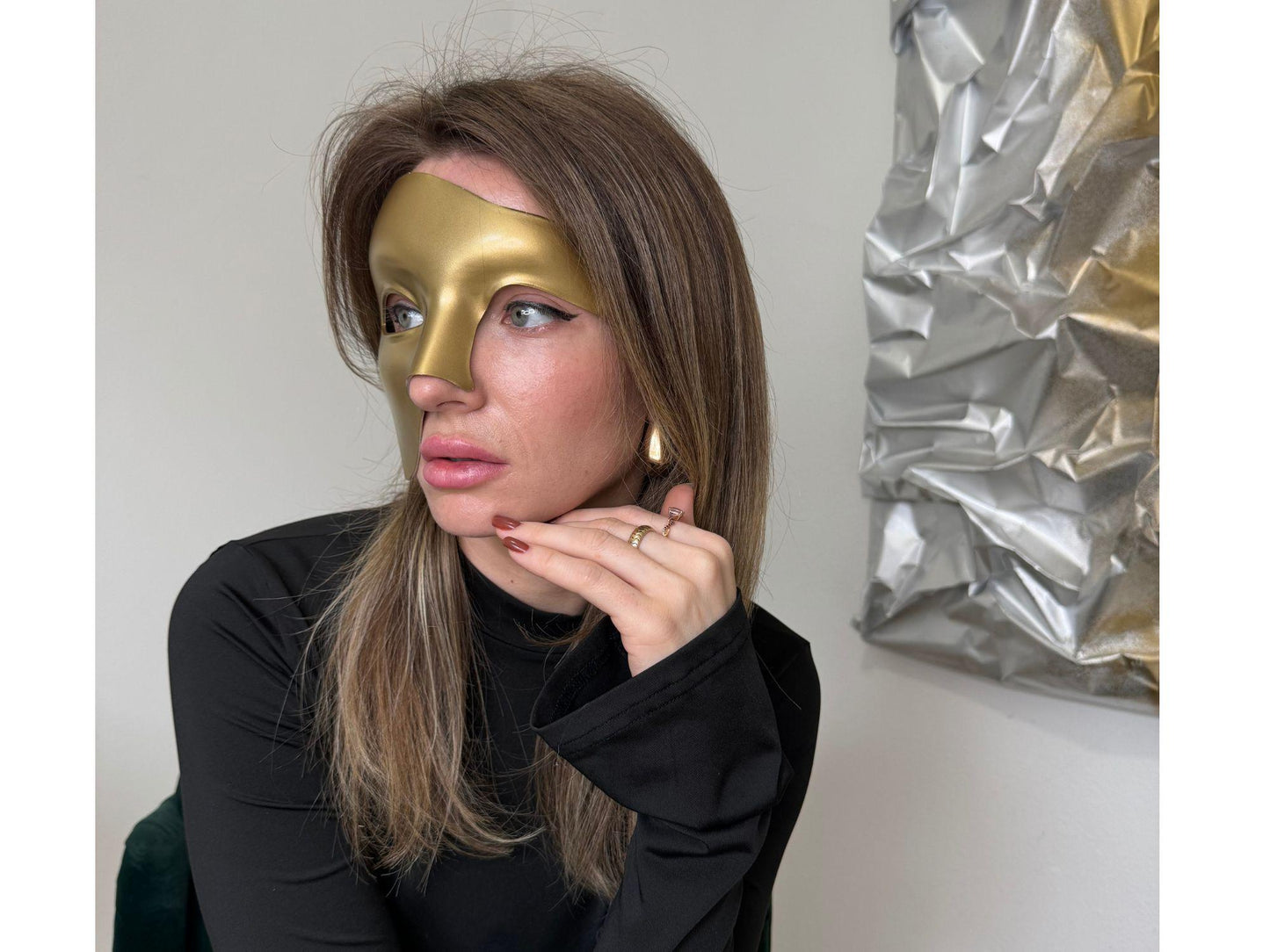 Gold Venetian Half Mask: Adjustable Masquerade Ball Accessory