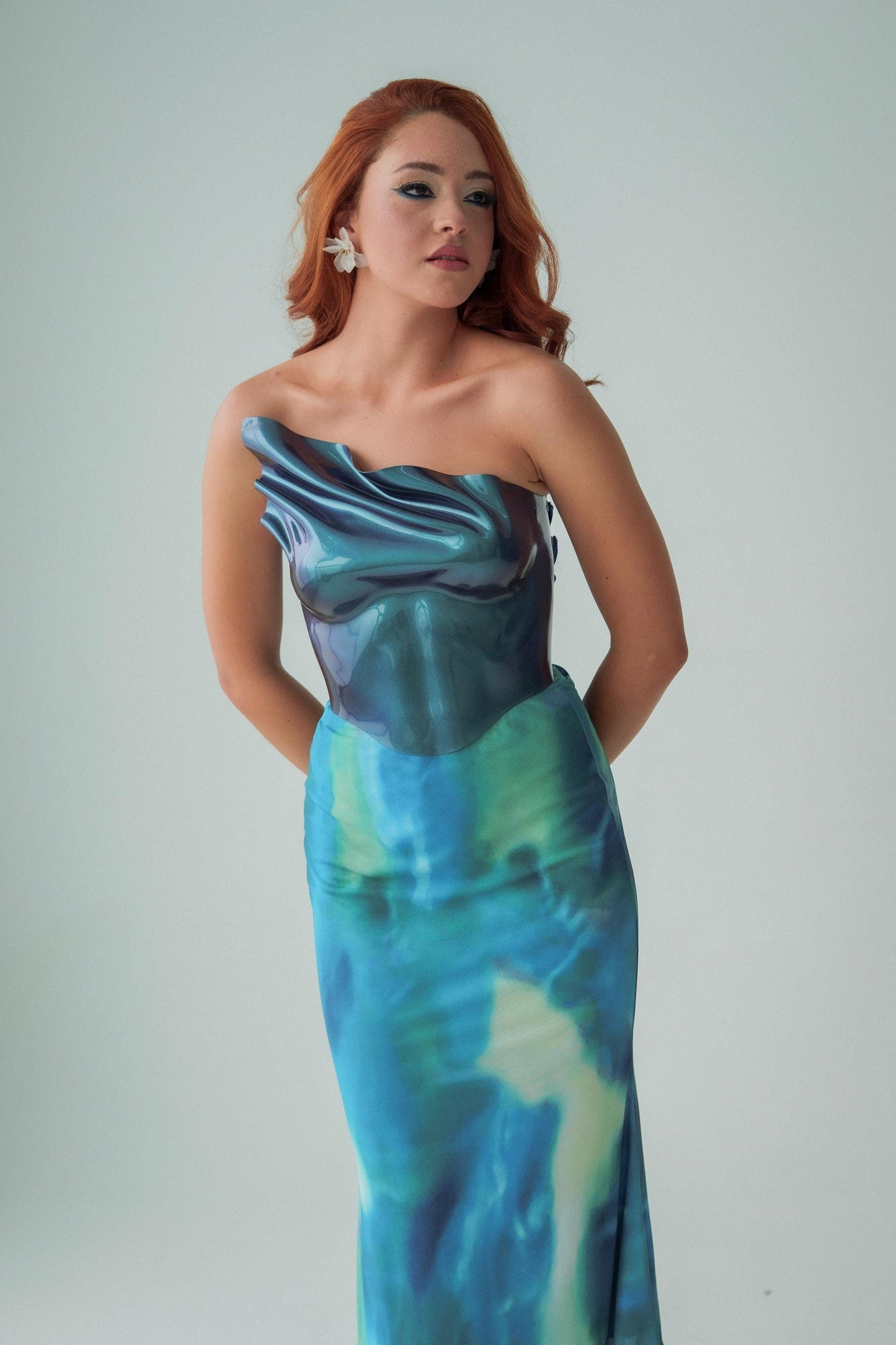 Gold Sculptural Corset Top Mirror Metallic Bustier Avant Garde Festival Rave Outfit Editorial Statement