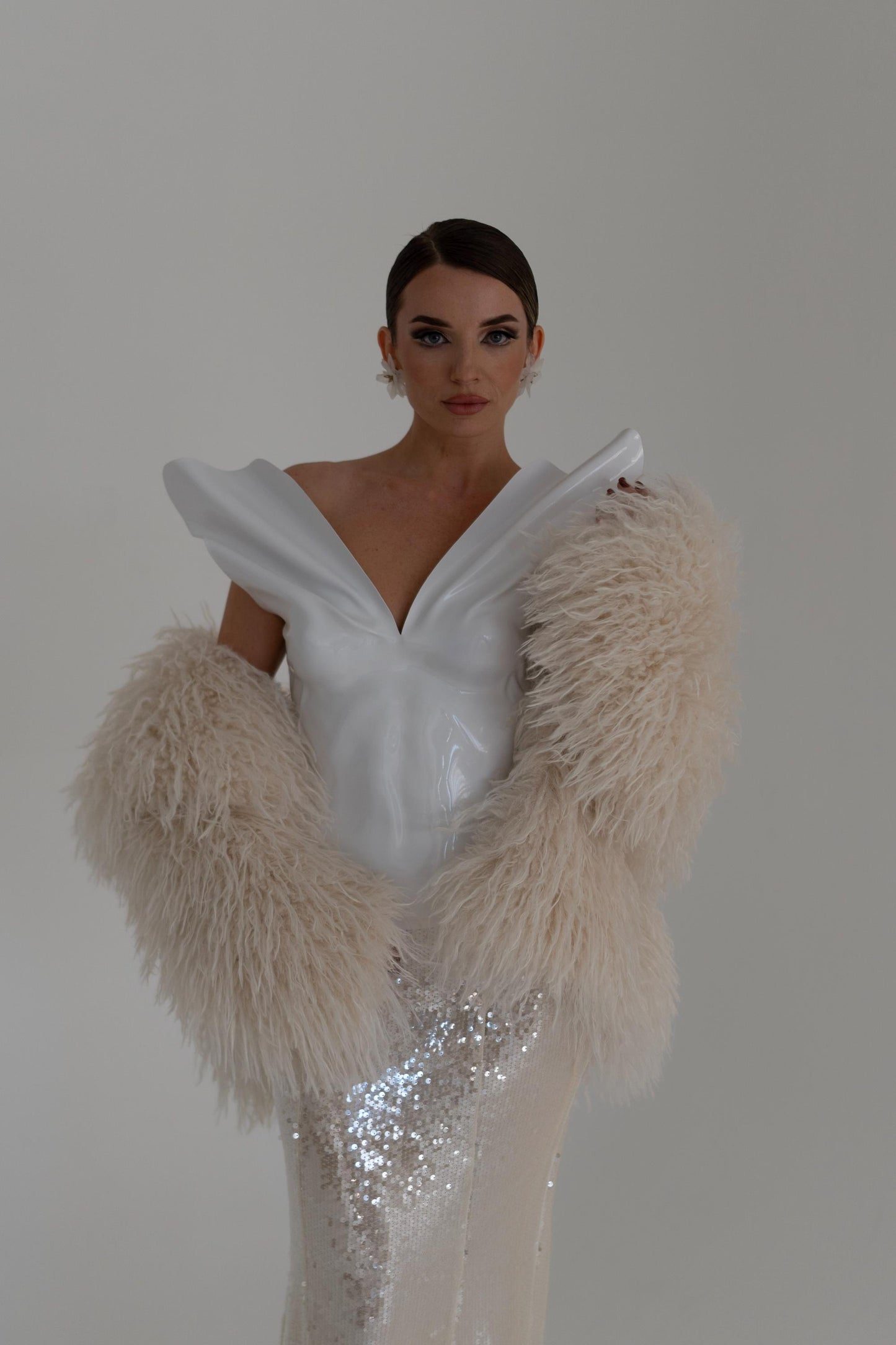 Sculptural White Bridal Corset: Modern Wedding Bustier Top