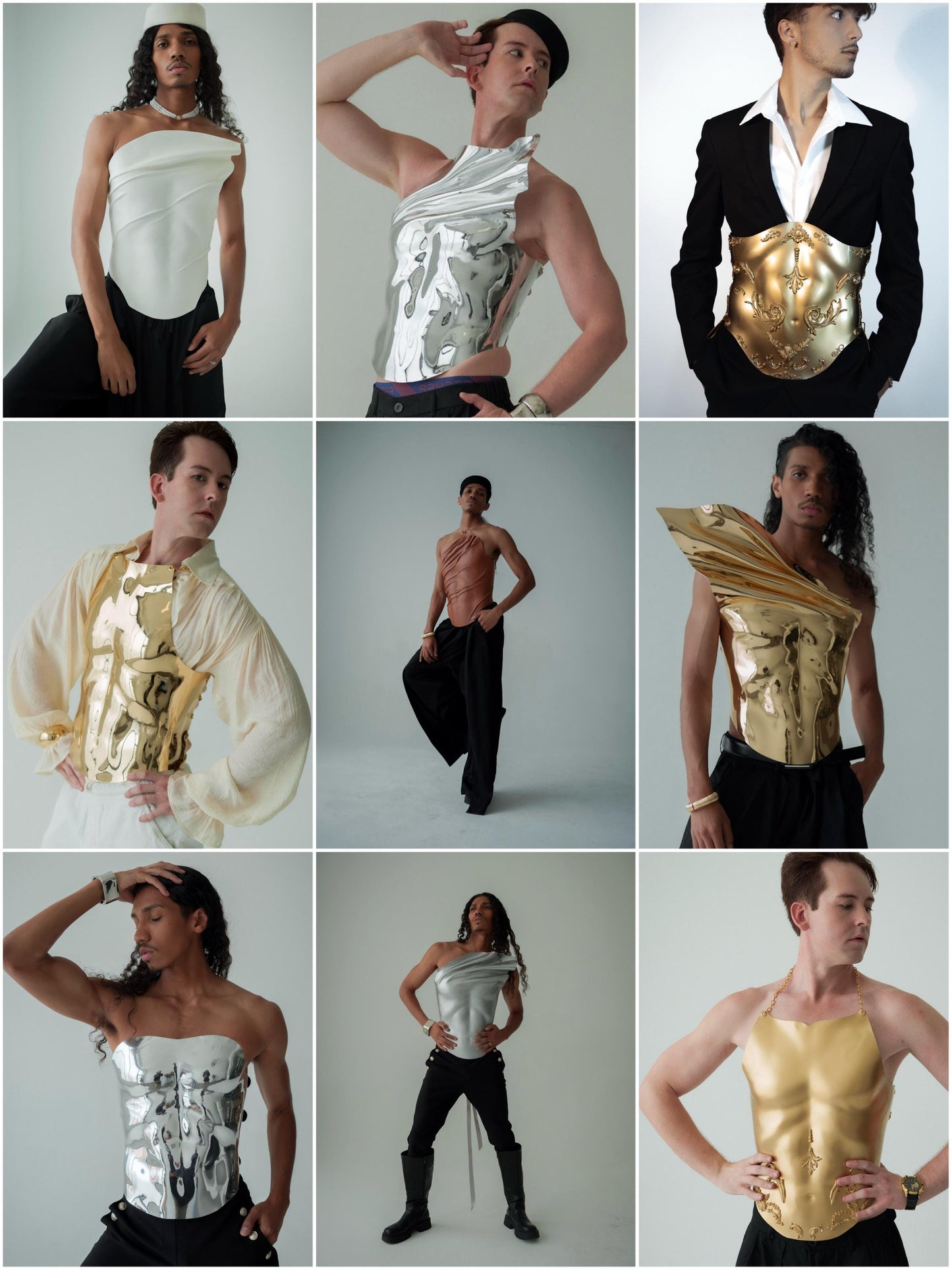 Gold Chromium Corset Armor: Metallic Fashion Top, Stage Costume