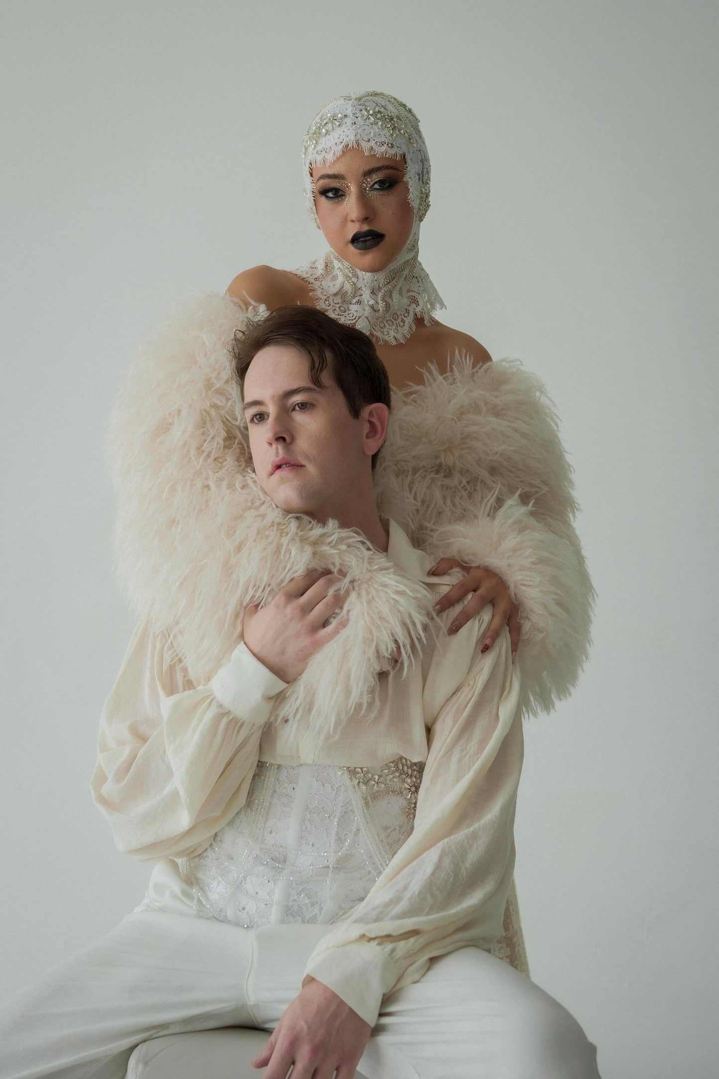 Lace & Pearl Beaded Headpiece: Avant Garde Couture Head Wrap