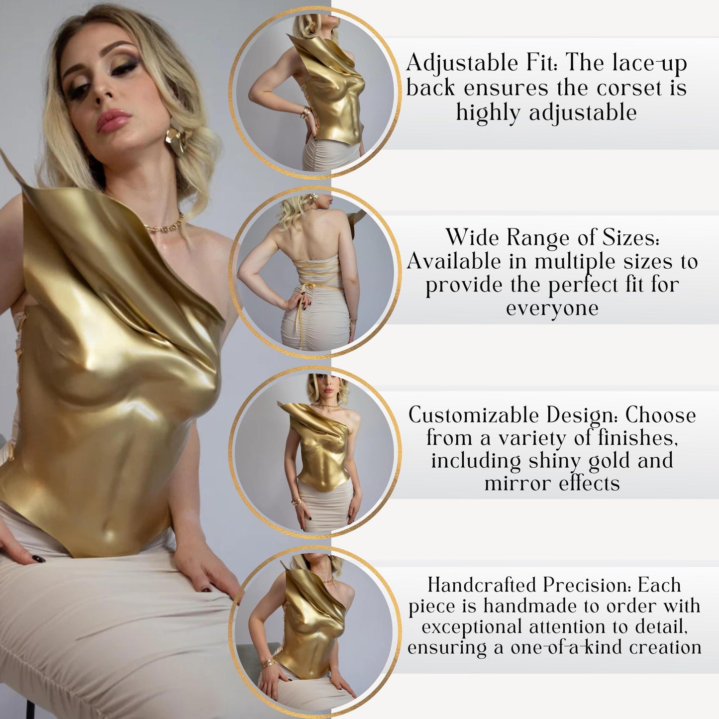 Gold Sculptural Corset Top: One-Shoulder Prom Bustier