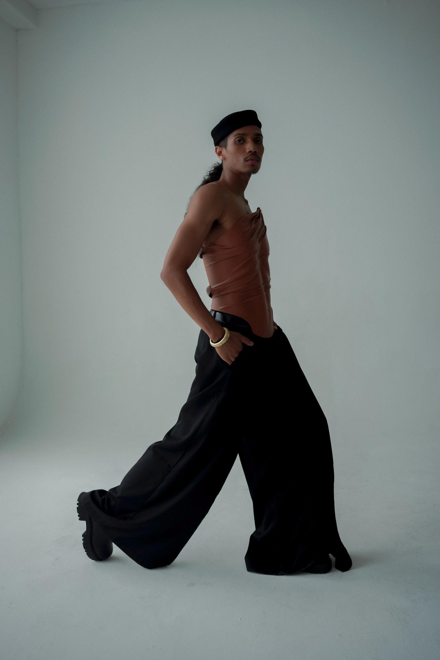 Sculptural Brown Vegan Leather Corset