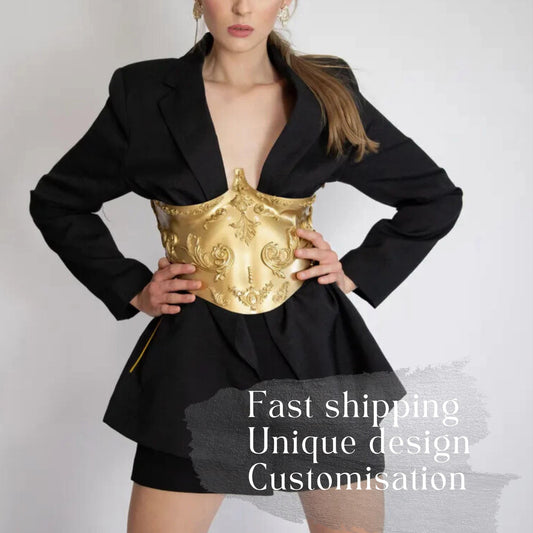 Handmade Gold Armor Corset: Baroque Queen Renaissance Cosplay Bustier