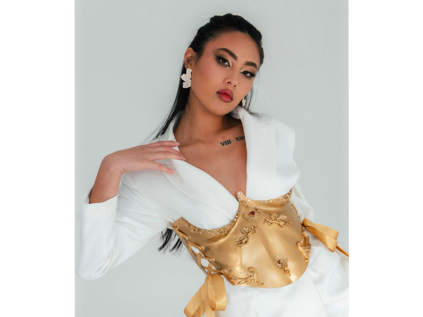 Gold Angel Corset Belt: Metallic Y2K Bustier, Stage Wear