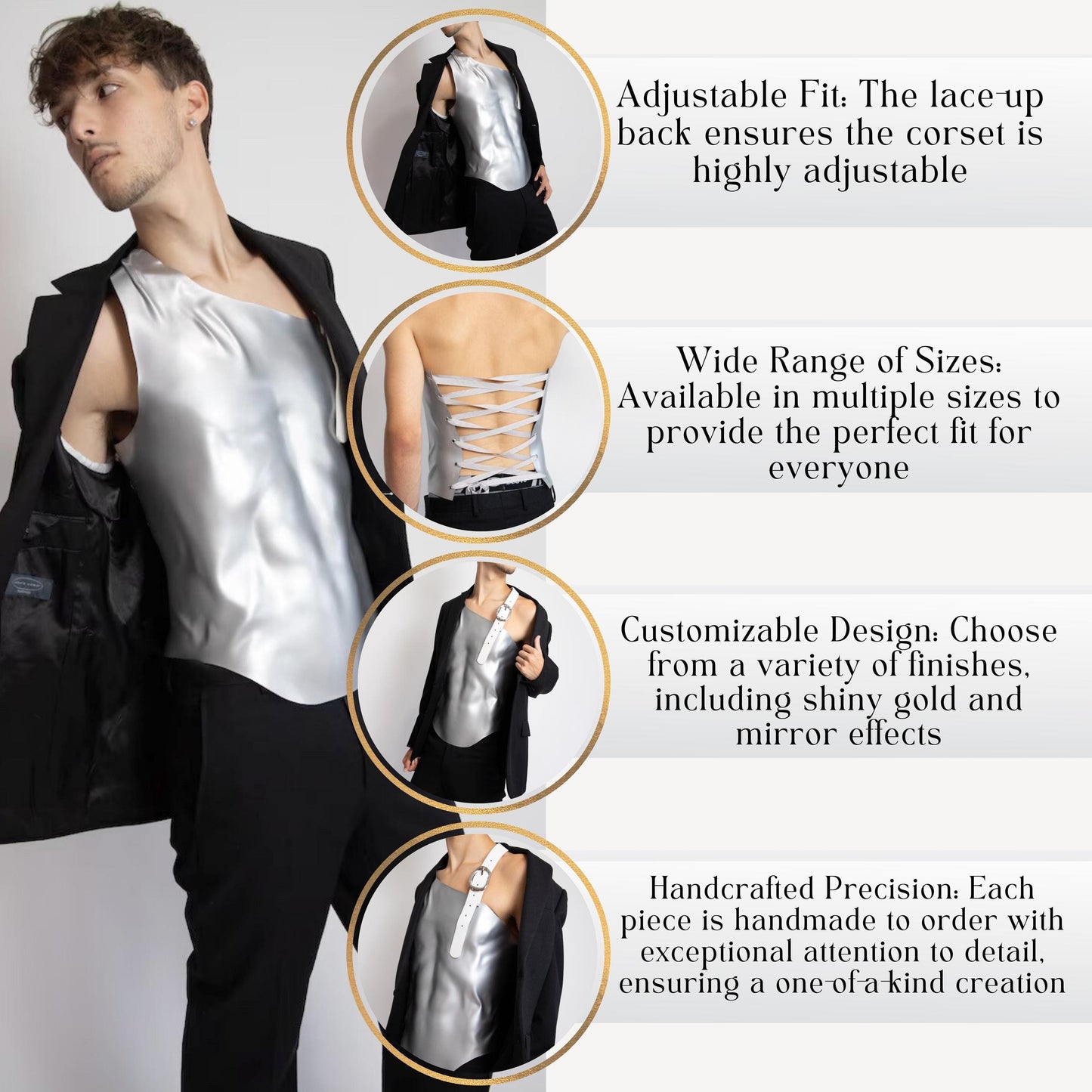 Metallic Corset: Custom Made Rave Outfit, Futuristic Male Fashion