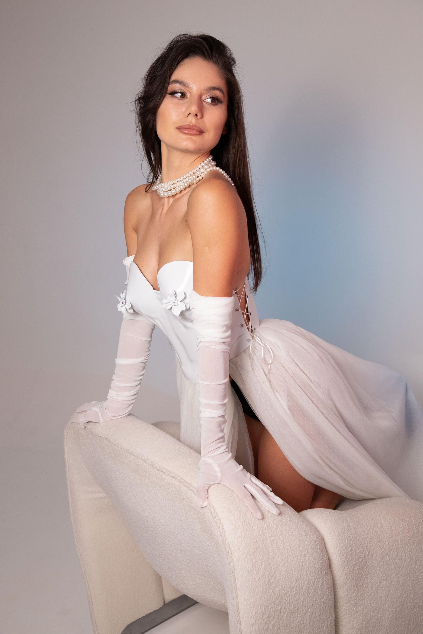 Sculptural White Bridal Corset Top: Modern Wedding Bustier