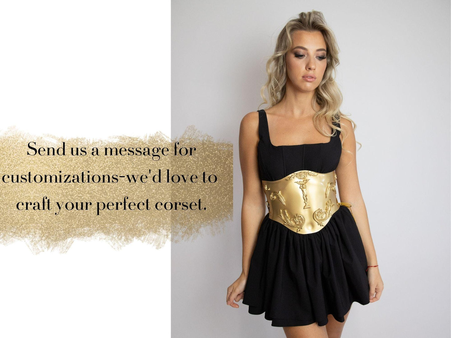 Golden Metallic Underbust Corset: Barocco Rave Costume Breastplate