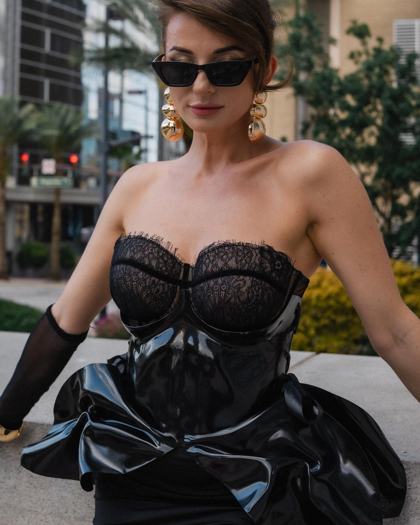 Black Sculptural PVC Corset Peplum Harness, Avant Garde Runway Waist Cincher, Futuristic Editorial Fashion