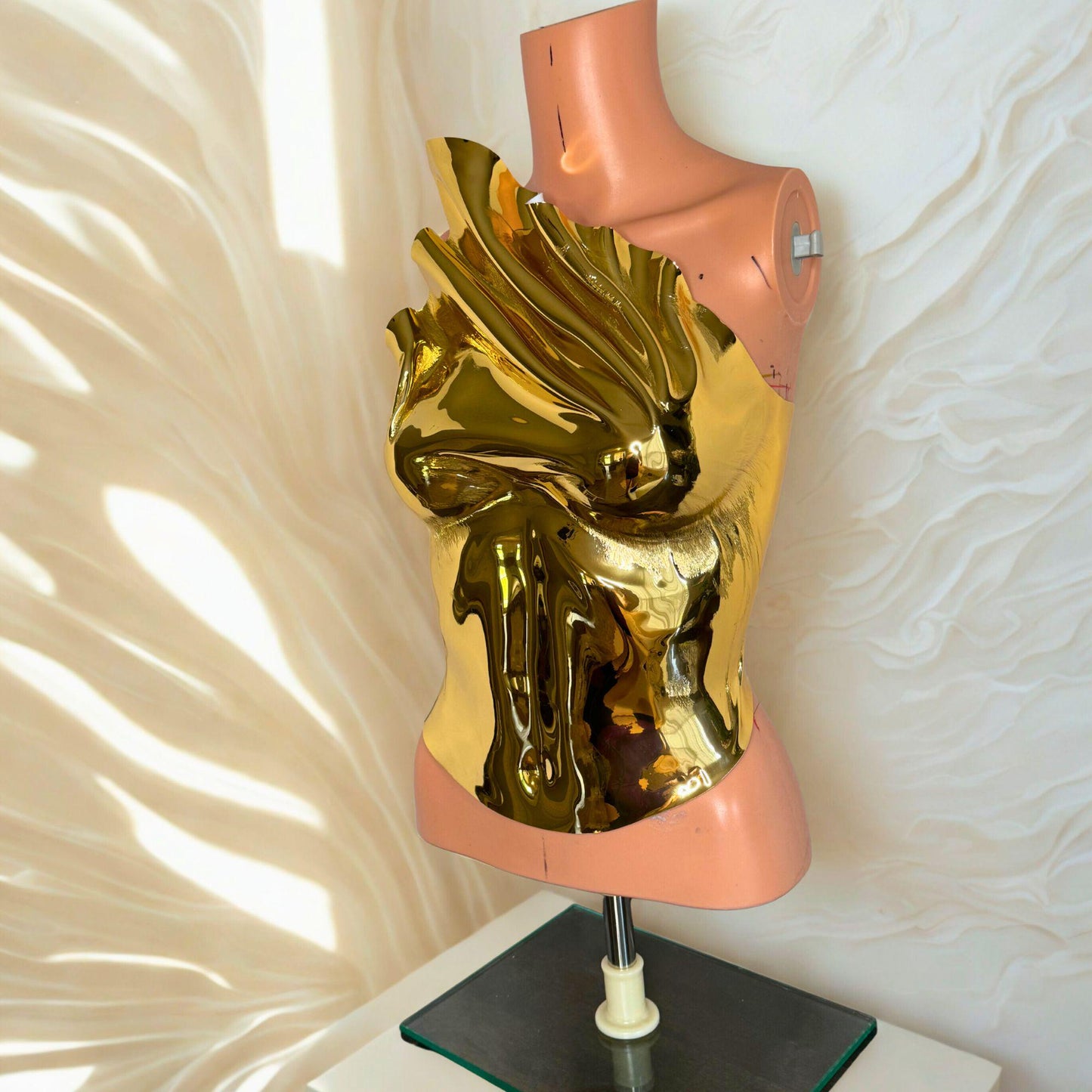 Gold Chrome Mirror Corset Top: Futuristic Rave Outfit