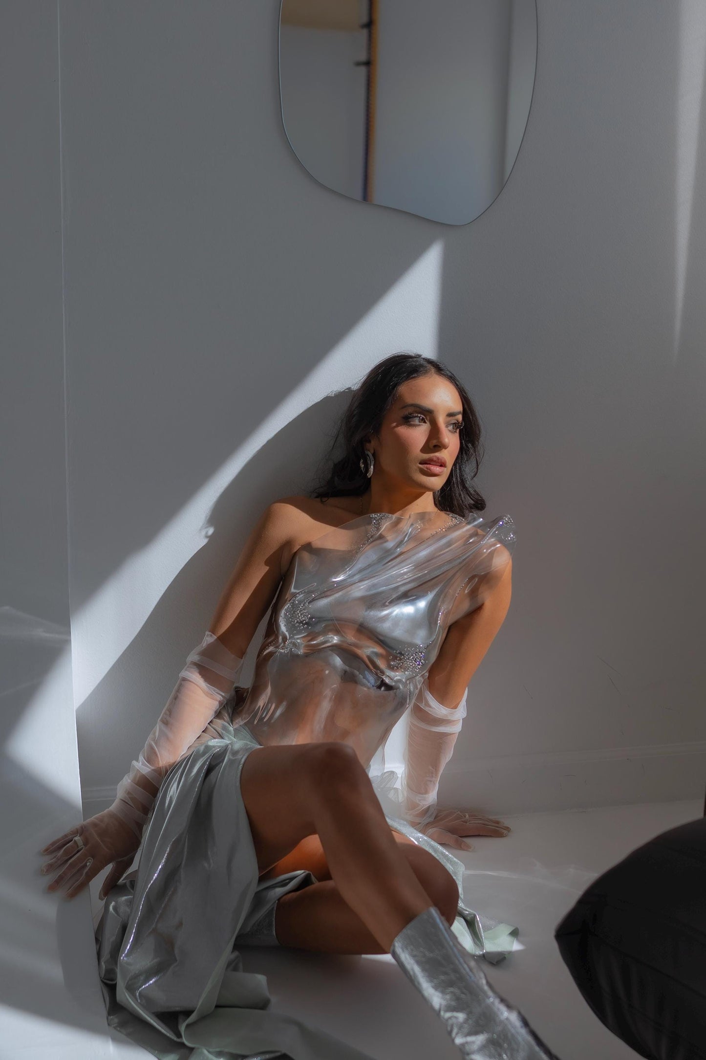 Silver Metallic Corset Top Sculptural Bustier Rave Festival Outfit