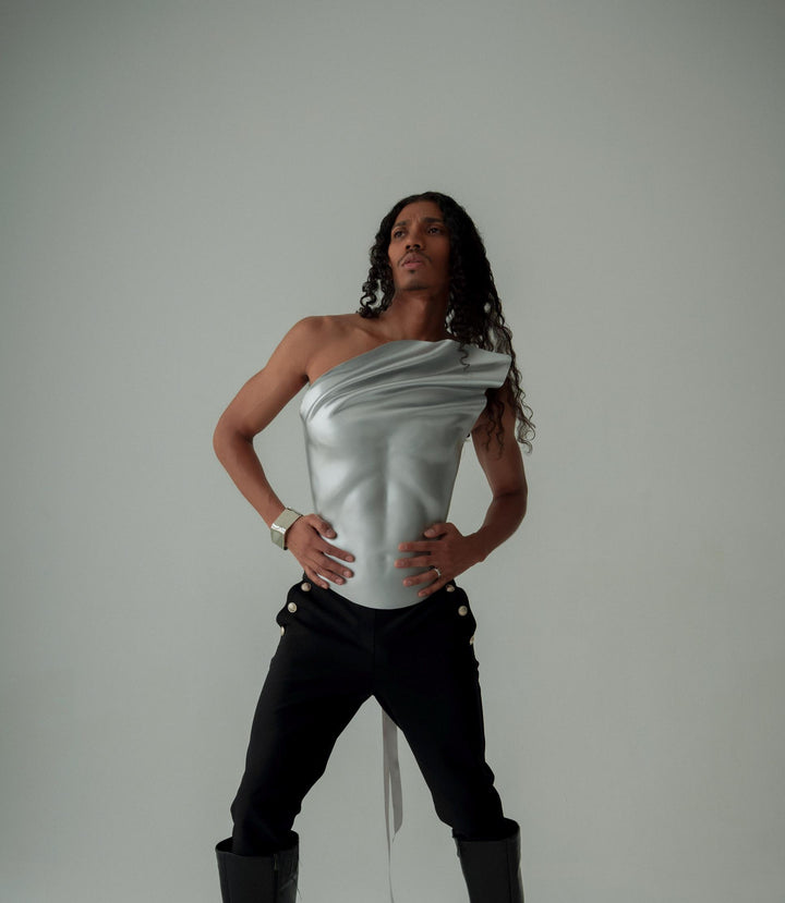 Editorial Sculpted Metallic Corset Top