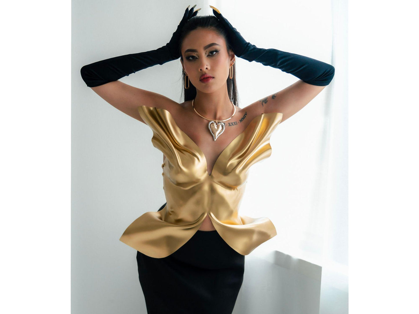 Gold Corset Top: Handcrafted Avant Garde Rave Bustier