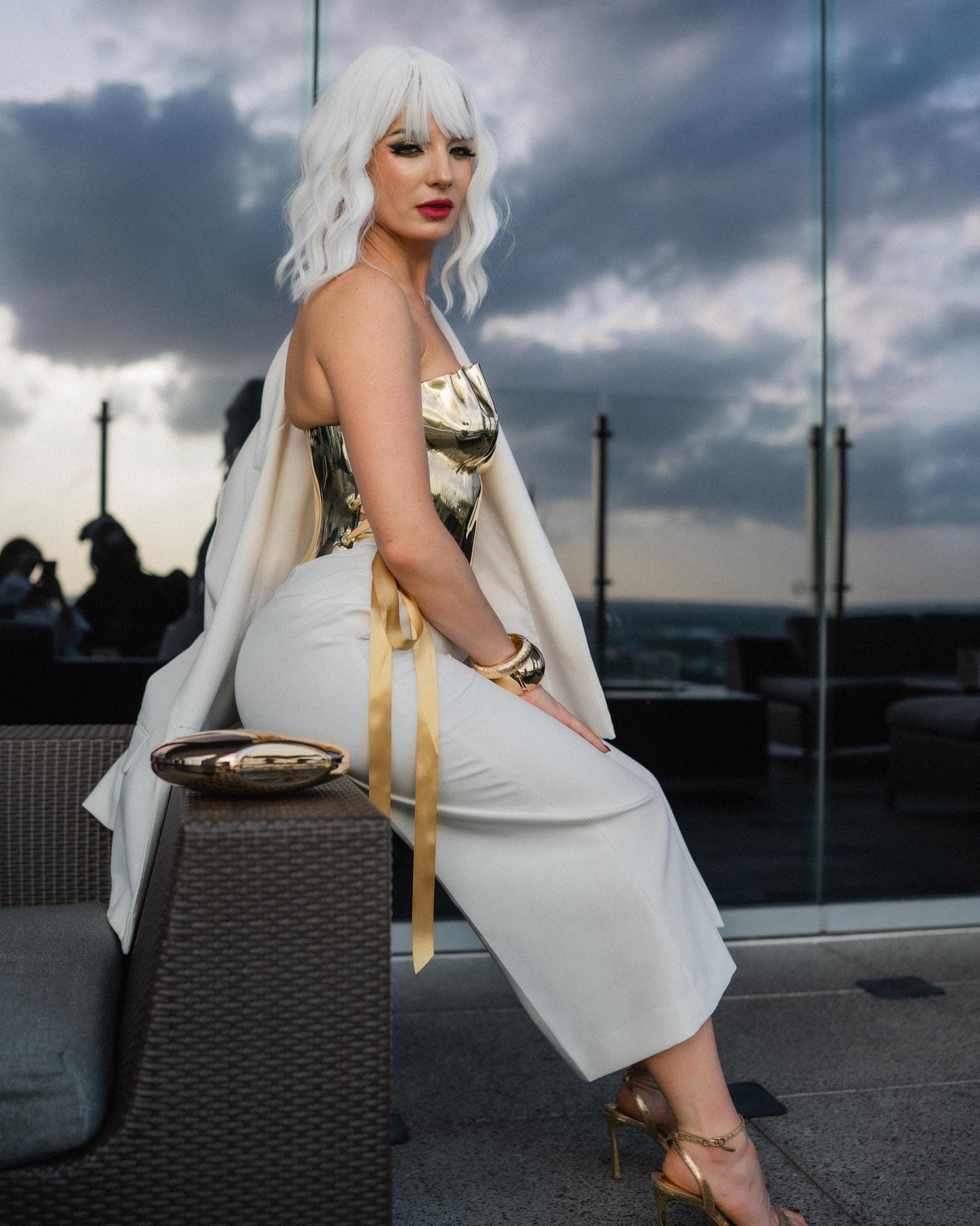 Gold Mirror Sculptural Corset Top, Handmade Metallic Bustier, Couture Statement Piece, Editorial Runway Outfit