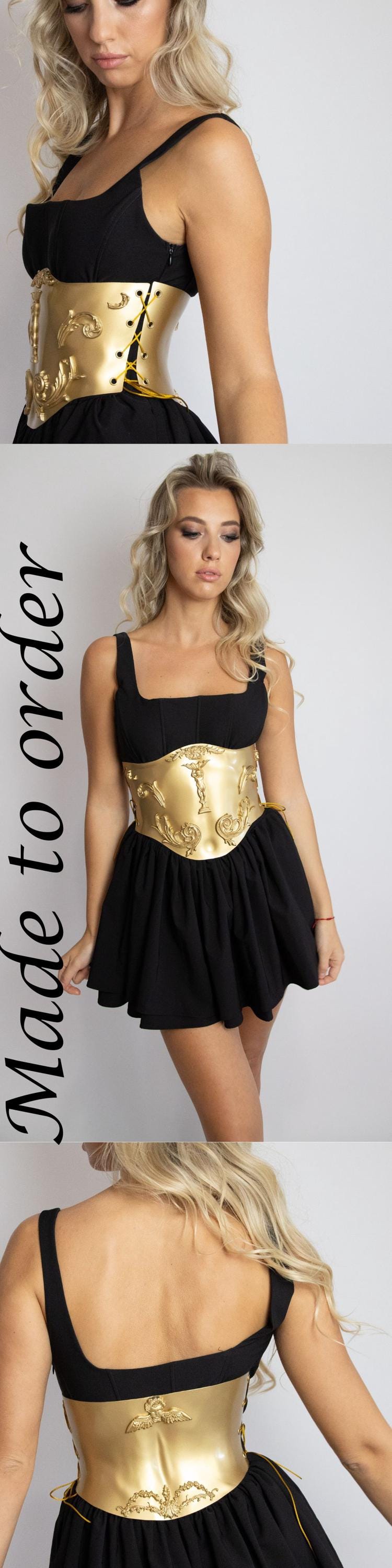 Golden Metallic Underbust Corset: Barocco Rave Costume Breastplate