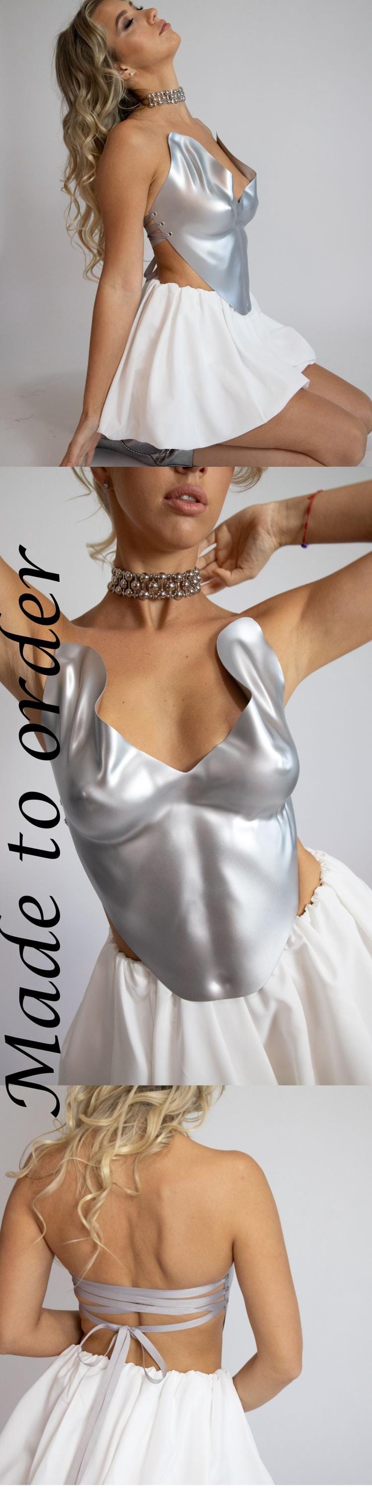 Molded Silver Corset: Metallic Rave Outfit, Custom Fit Bustier