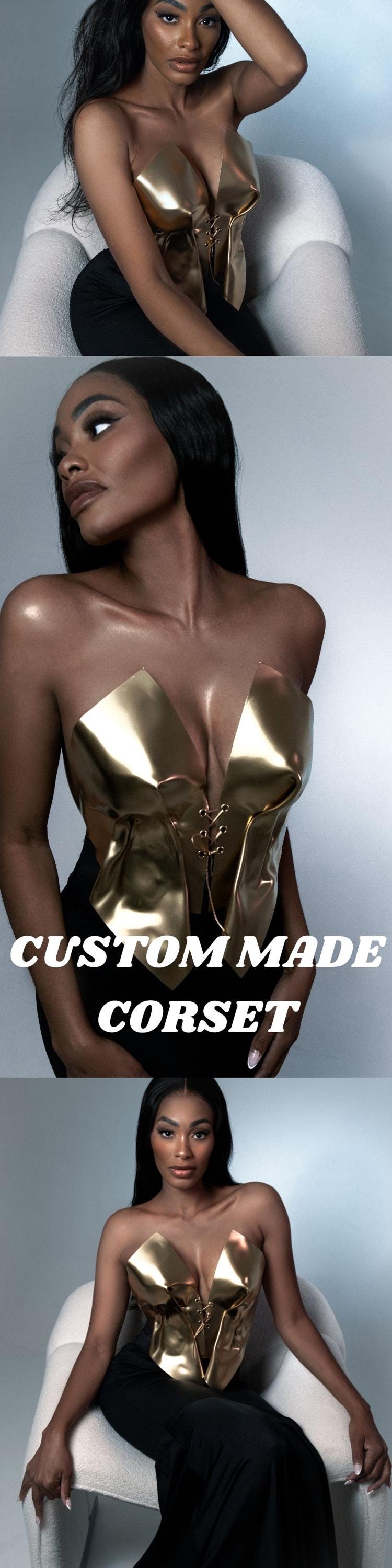 Custom Gold Corset Top: Avant Garde Red Carpet Bustier