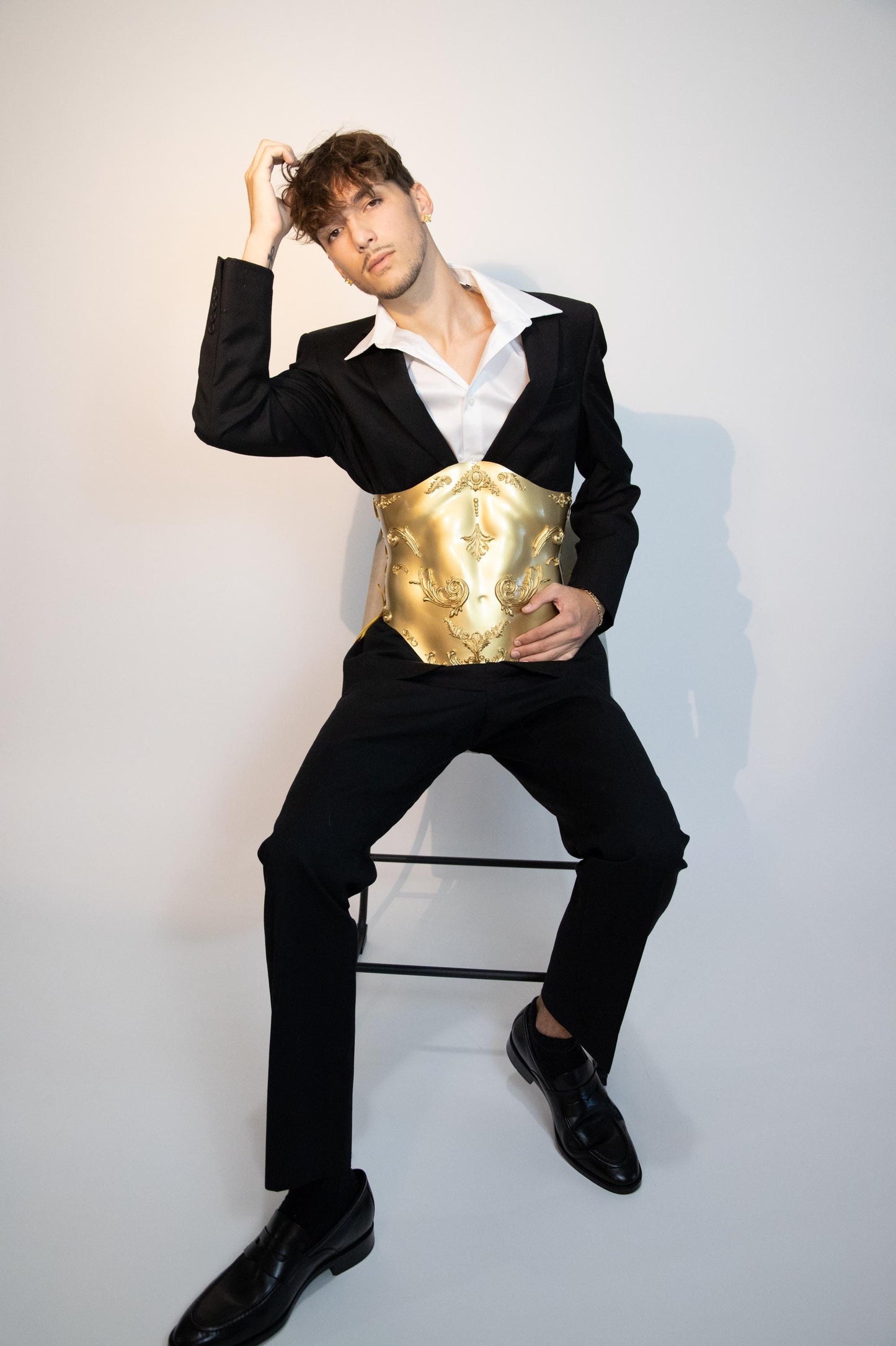 Gold Sculptural Corset Handmade Statement Top Avant Garde Armor Unisex Festival Look Drag