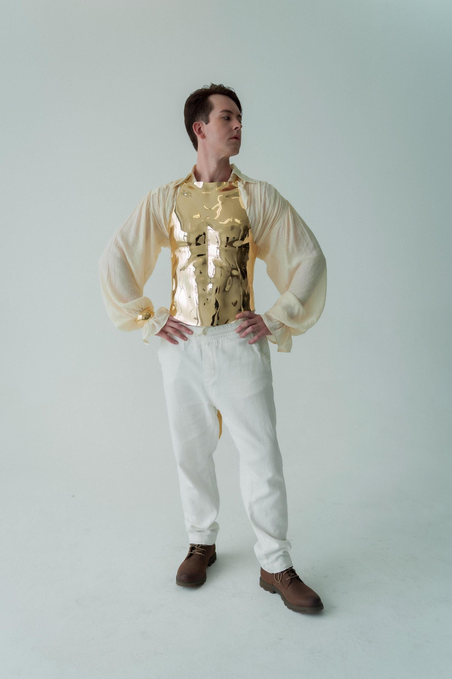 Gold Chromium Corset Armor: Metallic Fashion Top, Stage Costume