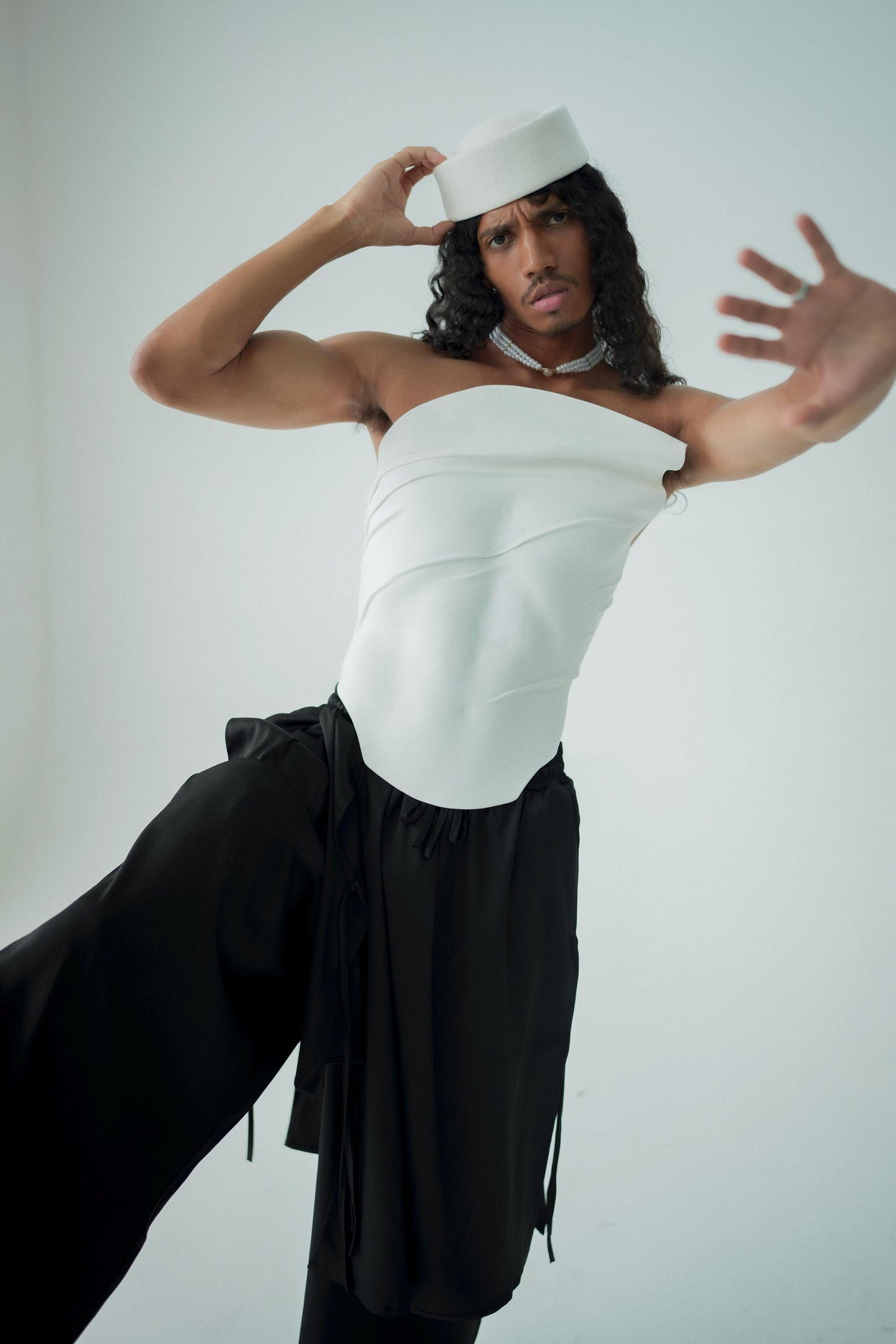 Sculptural White Leather Bridal Corset: Modern Queer Wedding Outfit