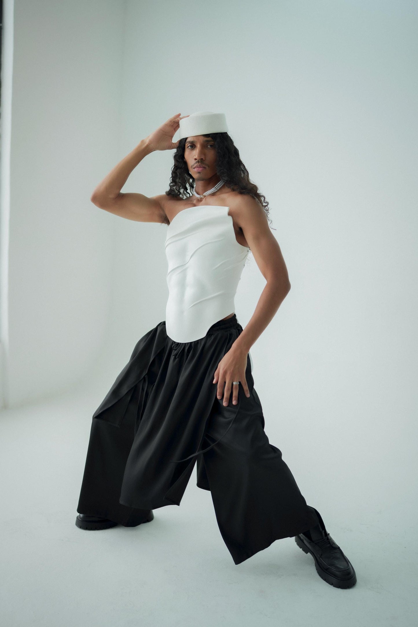 Sculptural White Leather Bridal Corset: Modern Queer Wedding Outfit