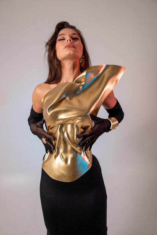 Custom Asymmetrical Gold Corset