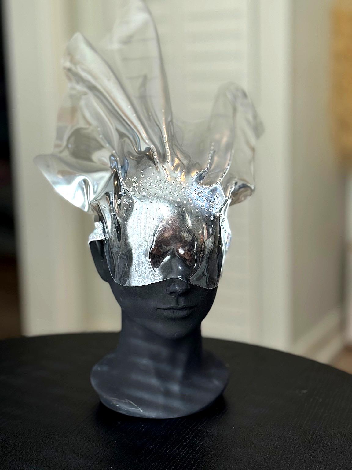 Clear Futuristic Face Mask: Sculptural Headpiece, Rave Festival Costume