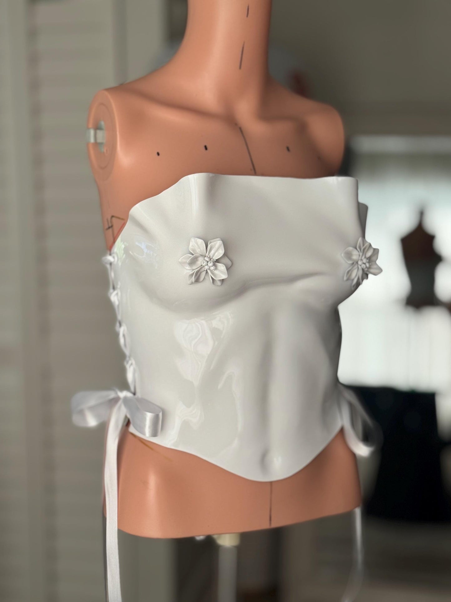 Handmade White Floral Bridal Corset Top: Strapless Wedding Bustier
