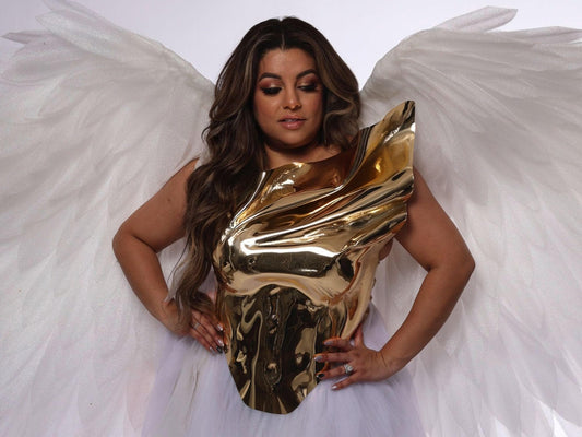 Gold Sculptural Corset: Handcrafted Metallic Statement Top