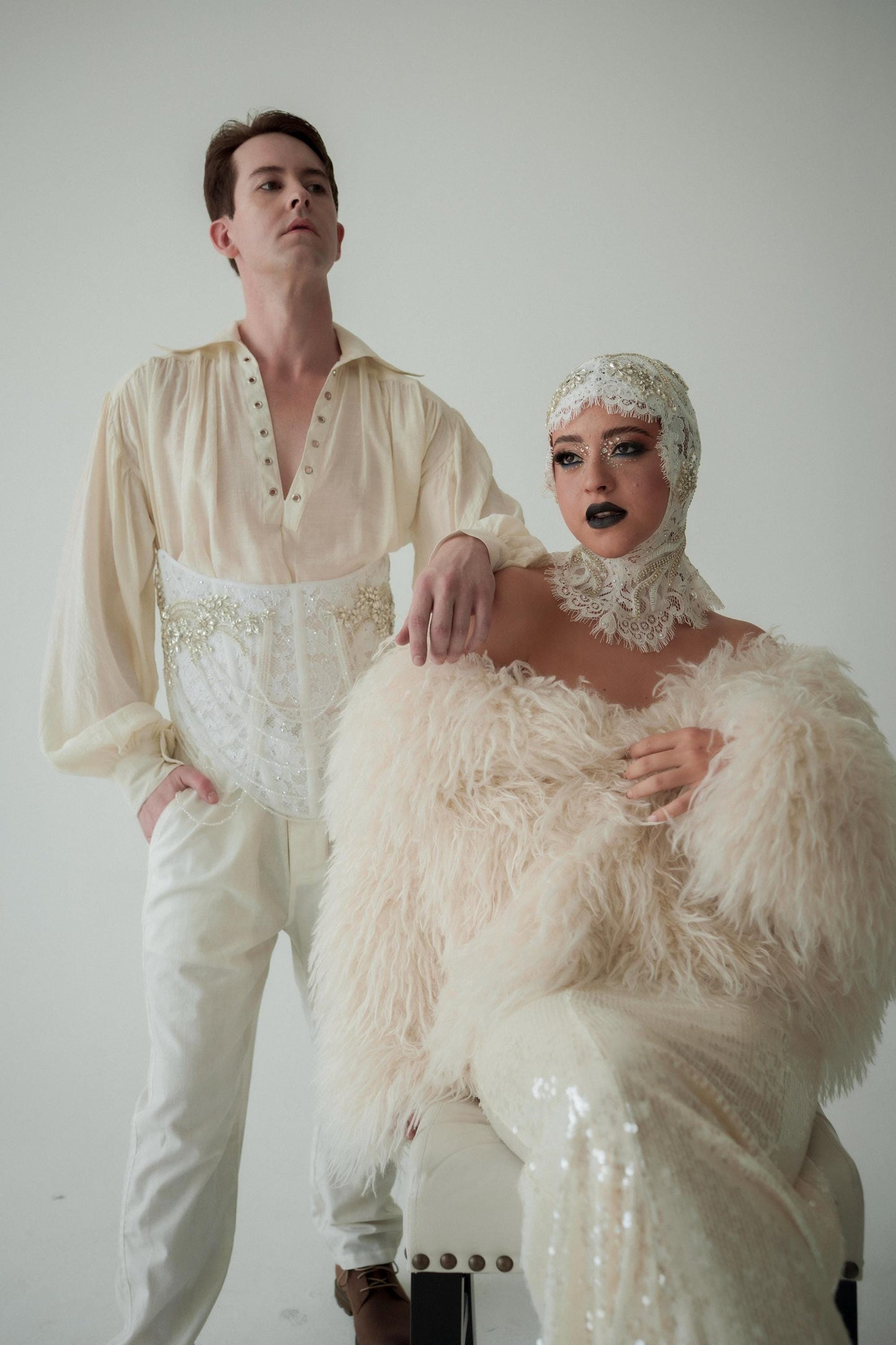 Lace & Pearl Beaded Headpiece: Avant Garde Couture Head Wrap