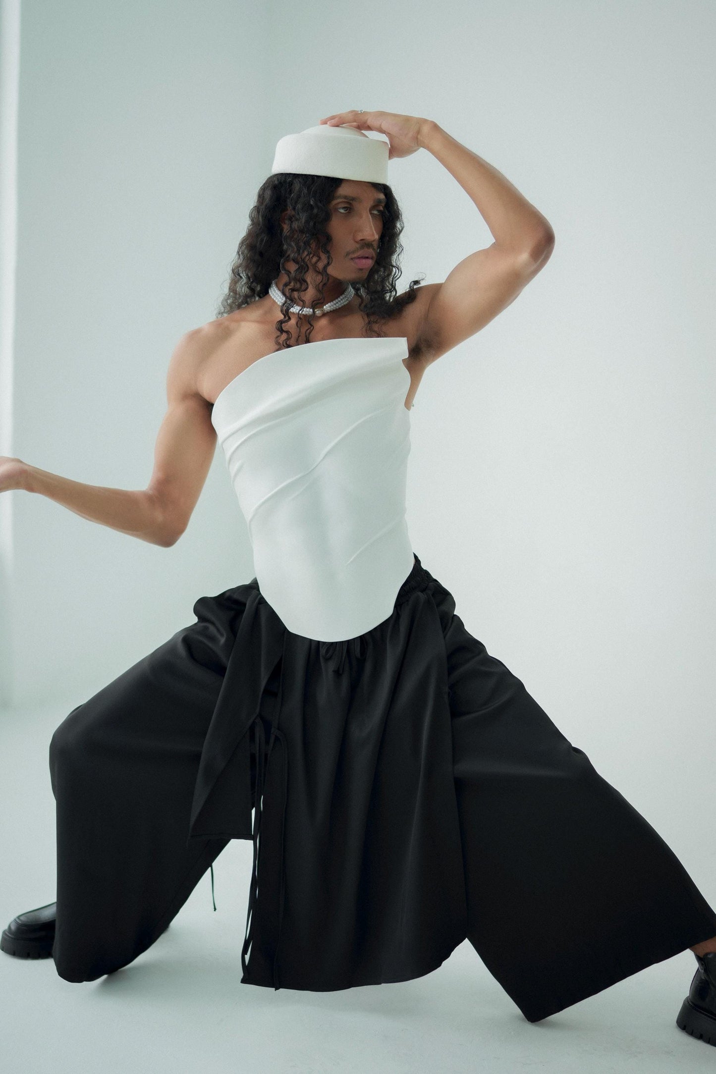 Sculptural White Leather Bridal Corset: Modern Queer Wedding Outfit