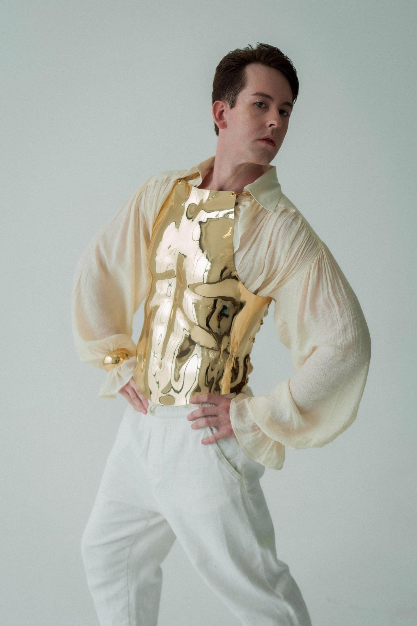 Gold Chromium Corset Armor: Metallic Fashion Top, Stage Costume