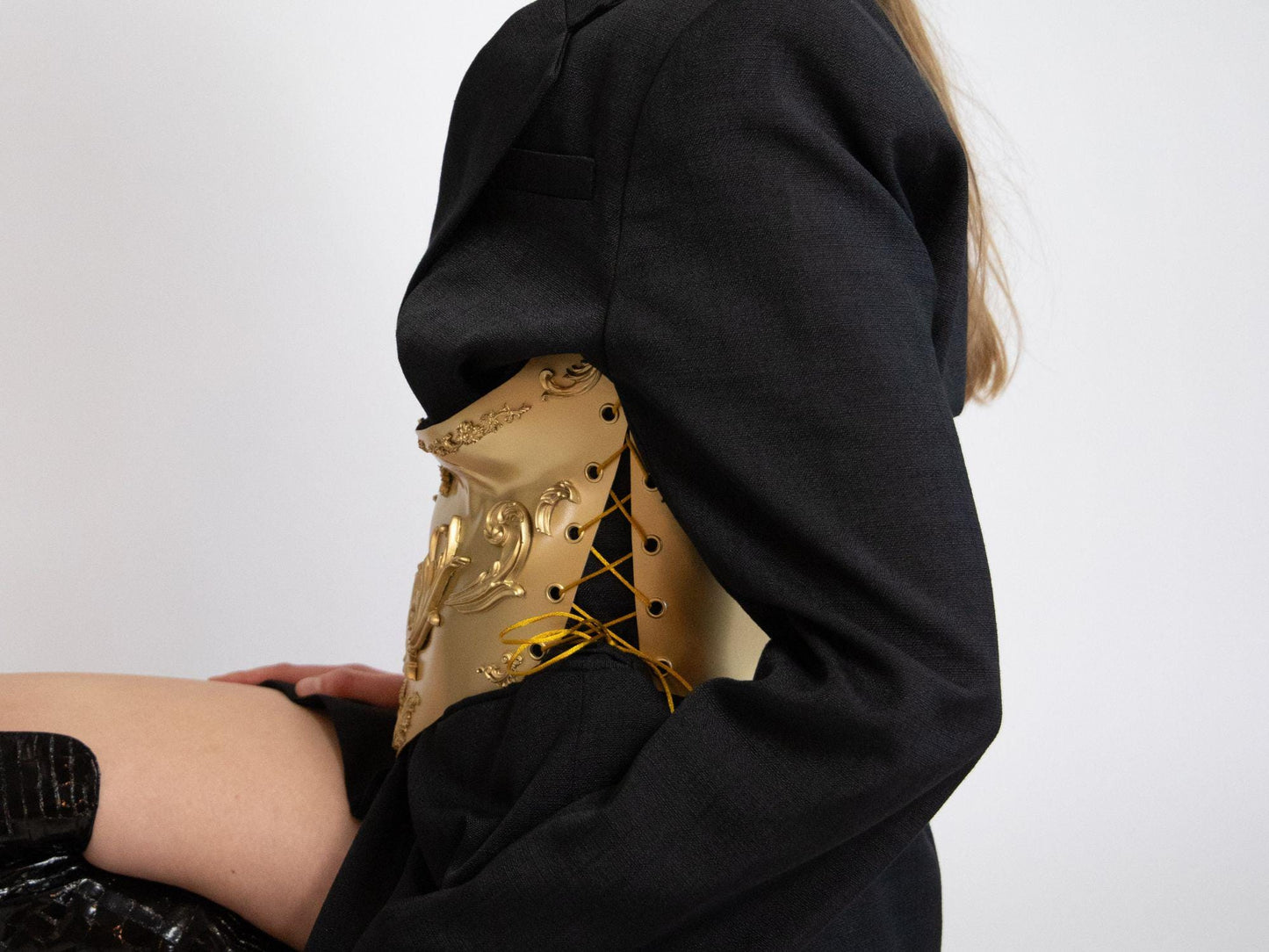 Gold Underbust Corset Belt, Metallic Armor Bustier, Y2K Statement Piece, Stage Wear