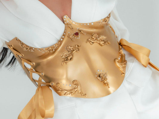 Gold Angel Corset Belt: Metallic Y2K Bustier, Stage Wear