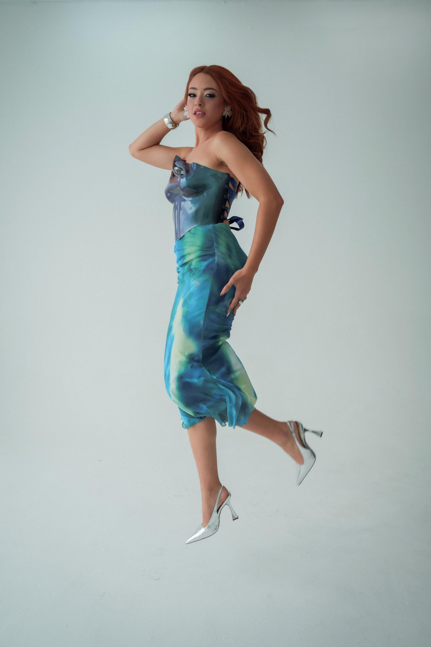 Aquamarine Sculptural Acrylic Corset Top – Futuristic Mermaidcore Bustier, Handmade Wearable Art