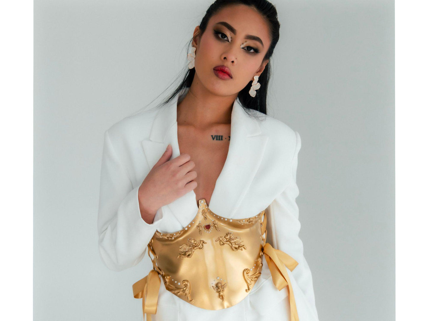 Gold Angel Corset Belt: Metallic Y2K Bustier, Stage Wear