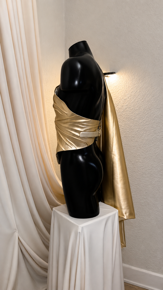 Men's Gold Draped Faux Leather Corset
