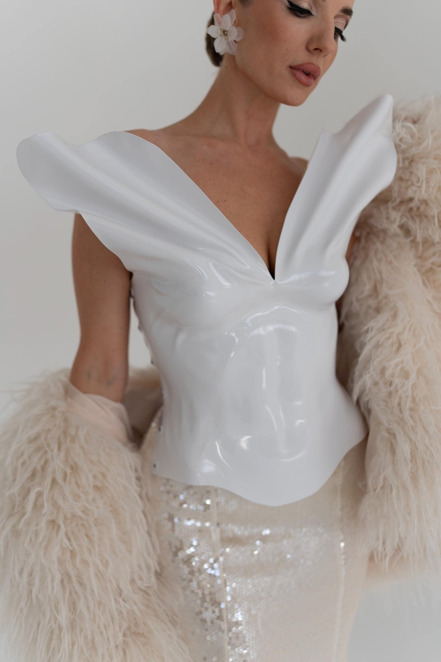 Sculptural White Bridal Corset: Modern Wedding Bustier Top