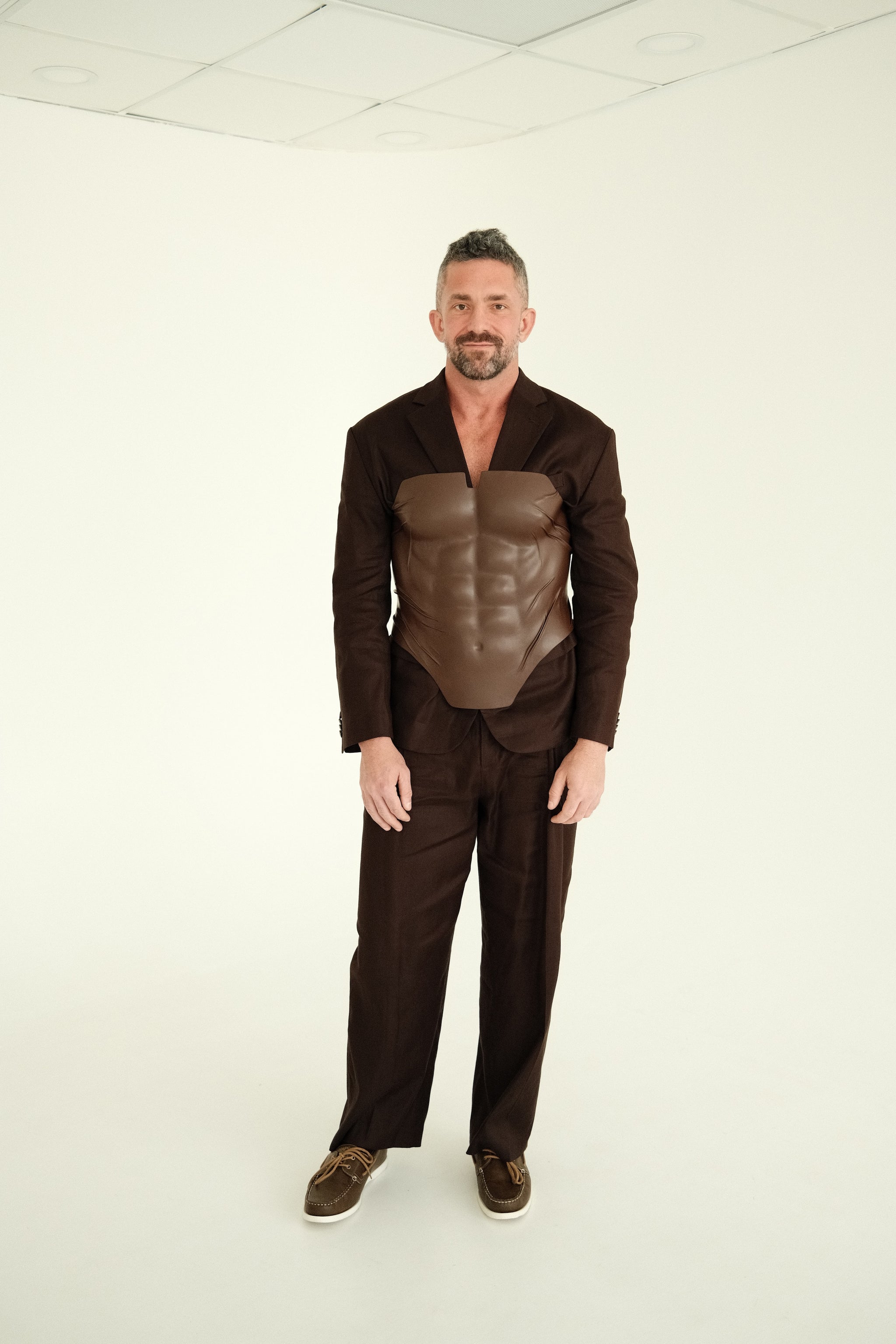 Adonis Sculptural Leather Corset in Burnished Chocolate