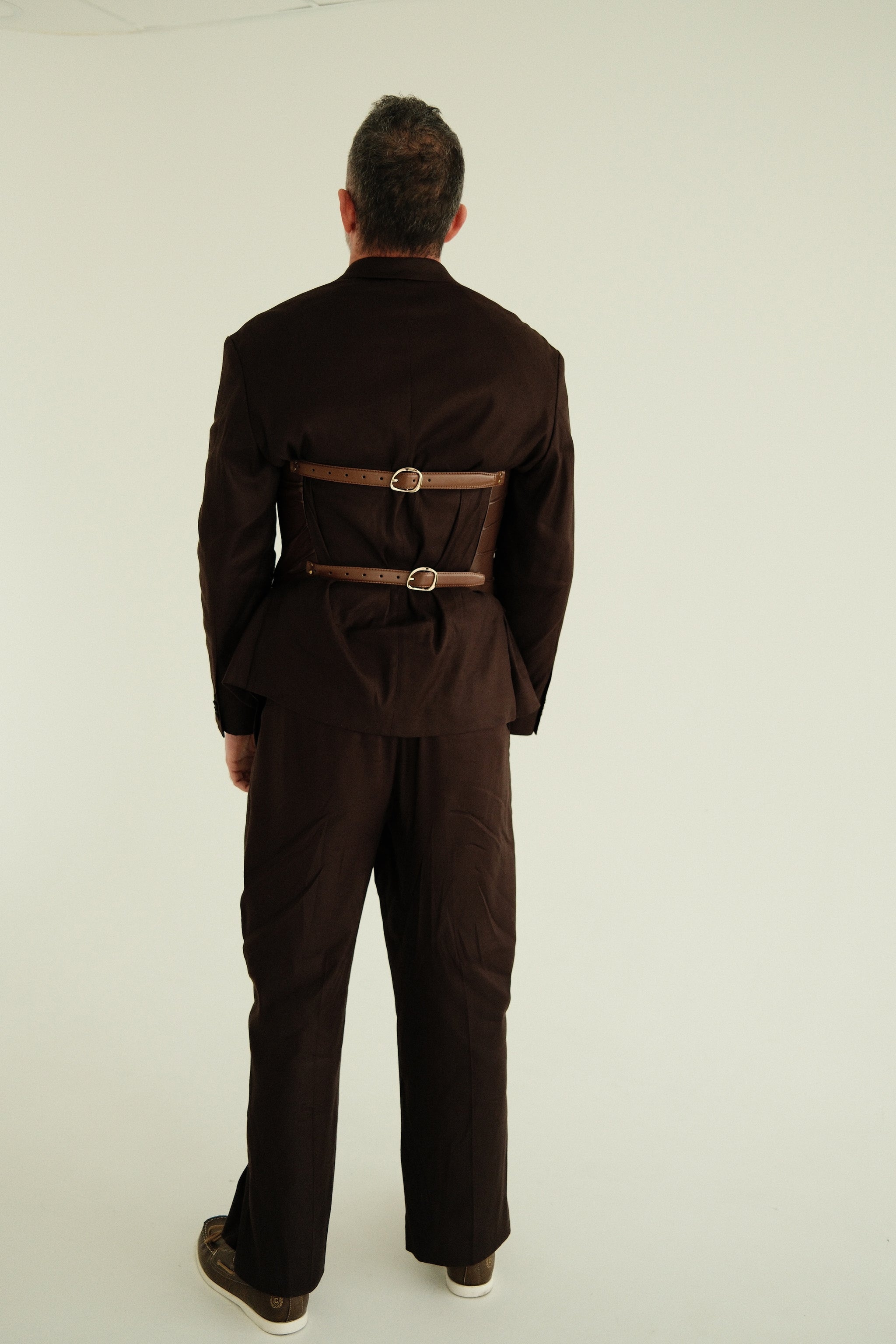 Adonis Sculptural Leather Corset in Burnished Chocolate