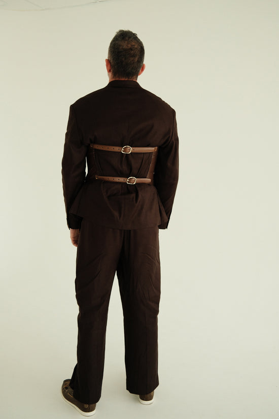 Adonis Sculptural Leather Corset in Burnished Chocolate