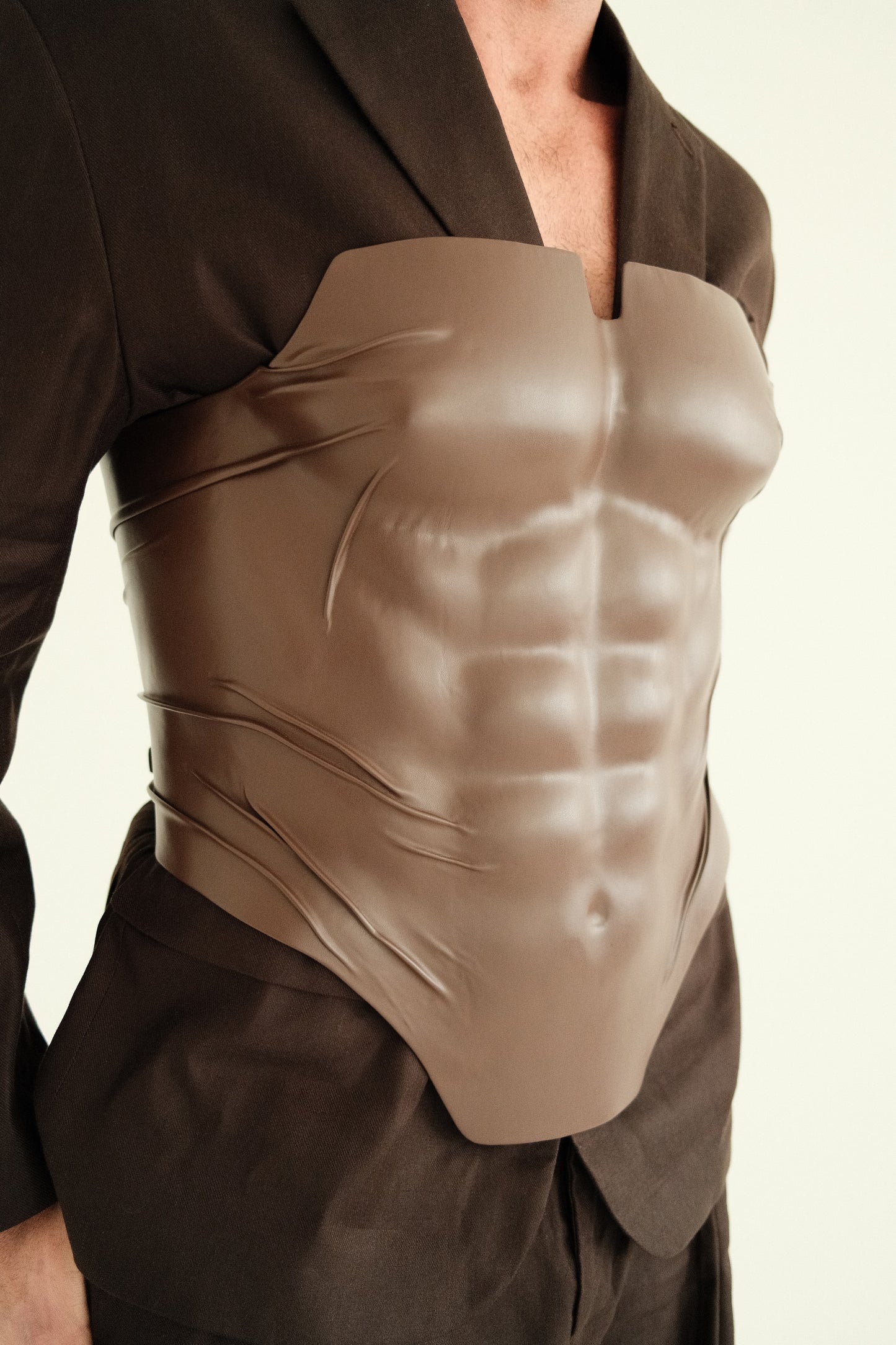 Adonis Sculptural Leather Corset in Burnished Chocolate