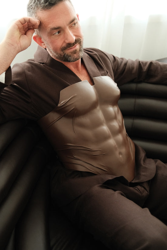 Adonis Sculptural Leather Corset in Burnished Chocolate