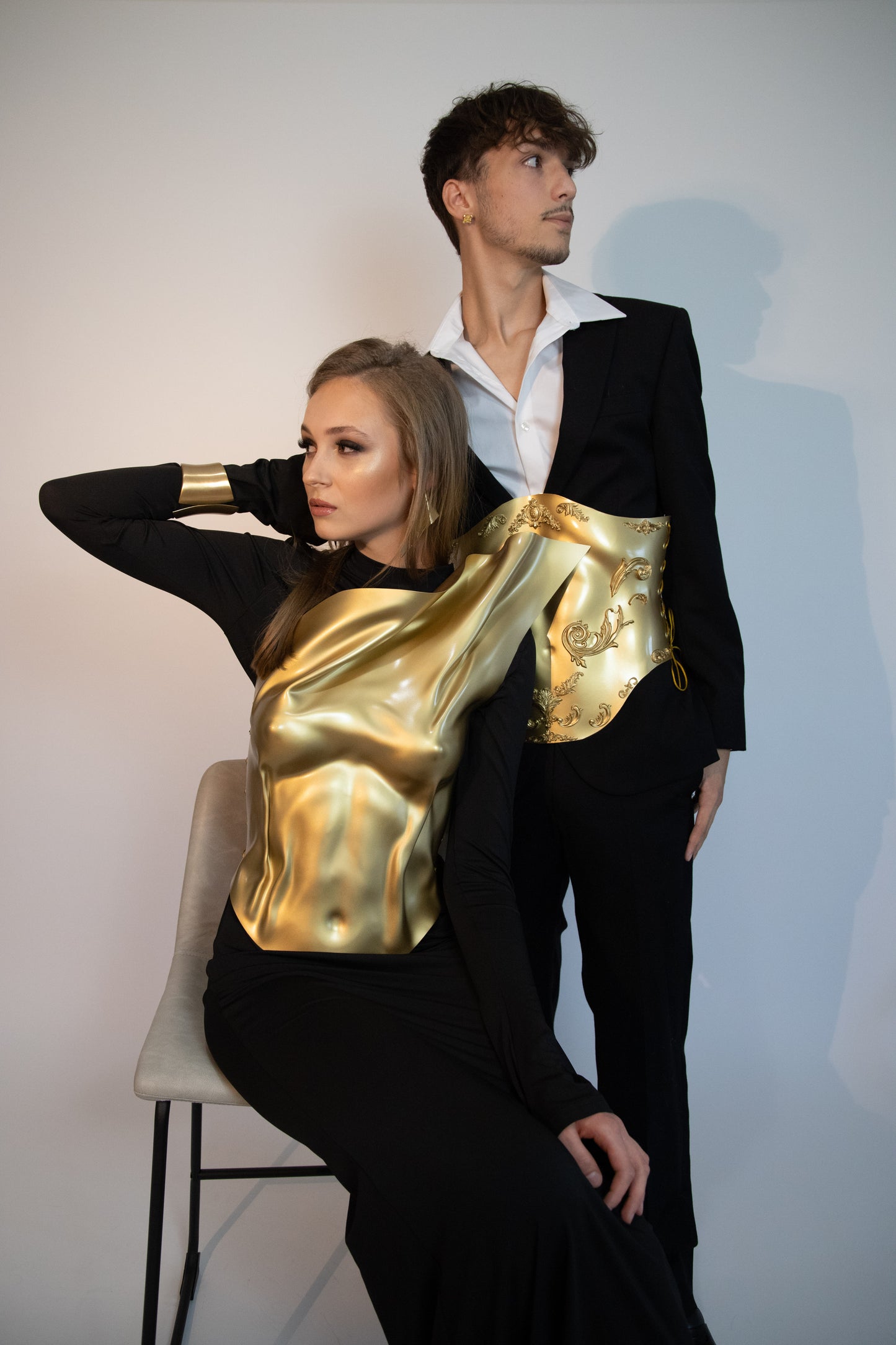 Gold Sculptural Corset Top for Women – Handmade Avant-Garde Breastplate