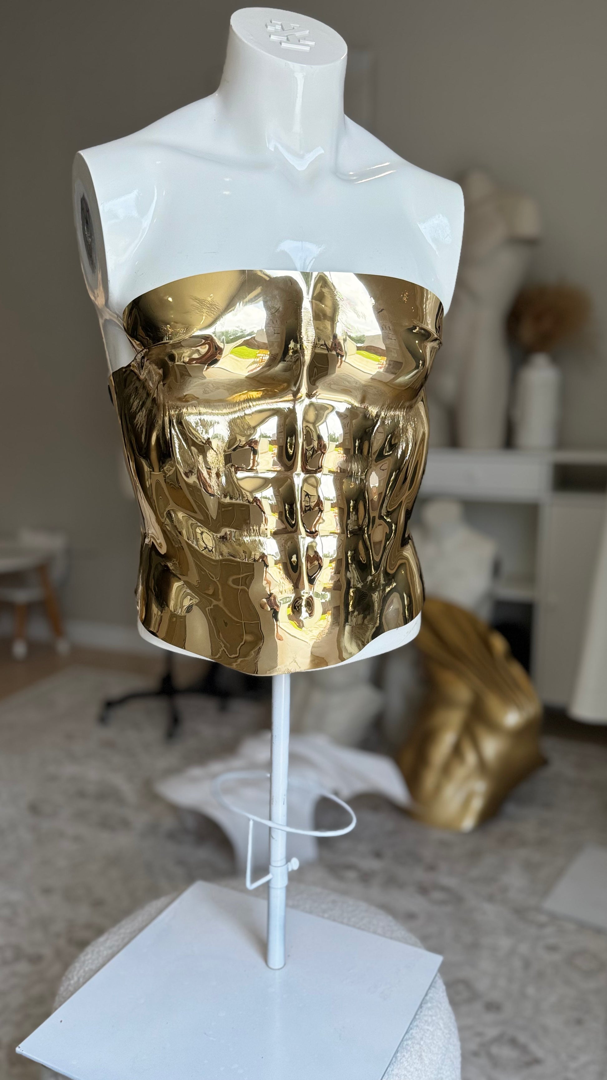Men’s Gold Sculpted Corset – Mirror Metallic Body Armor