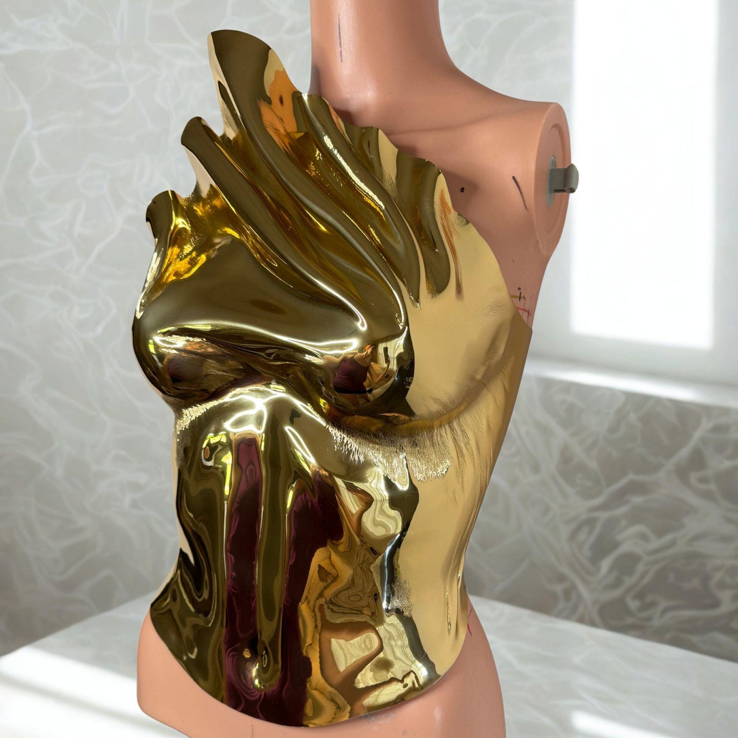 Gold Chrome Mirror Corset Top: Futuristic Rave Outfit
