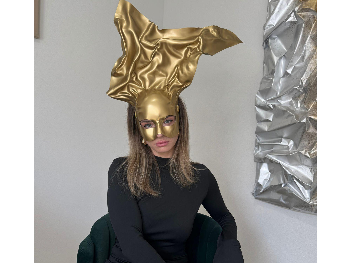 Metallic Gold Masquerade Mask: Fantasy Goddess Costume Headpiece